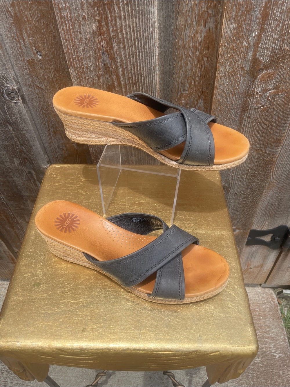 UGG Black Crisscross Wedge Slide Sandals